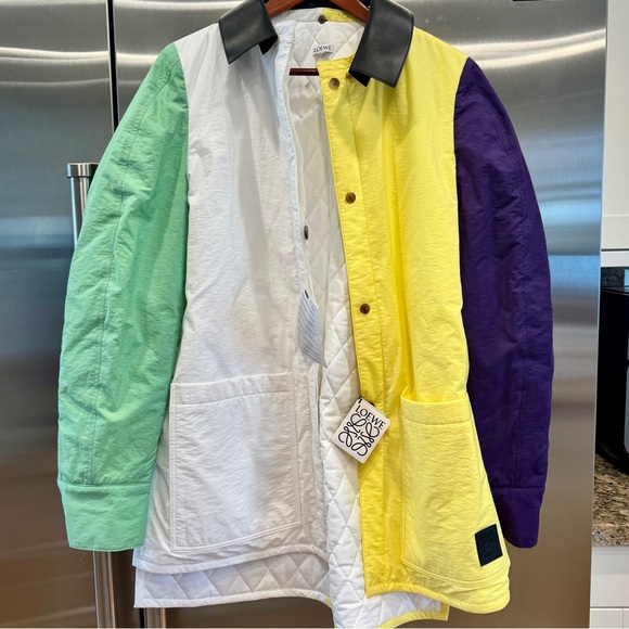 NWT Loewe Padded Overshirt Multicolored Jacket Leather Collar Over shir multi - Picture 3 of 16